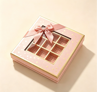Boîte Cadeau Rectangulaire en Carton avec Fenêtre, Vide, 9 Compartiments, pour Chocolats et Bonbons, Décoration Nœud et Ruban, Fermeture Magnétique de Luxe