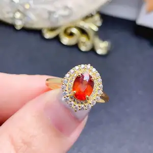 Harga yang baik desain baru Italia 925 perak murni berlapis emas alami Garnet perhiasan wanita jari cincin wanita