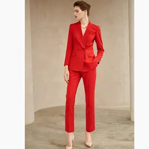 Korean Turkey Collection Women Fashion 2022 New Fashion Business Formal Wear Red Suits Christmas Elegant Woman Tuxedo Suits