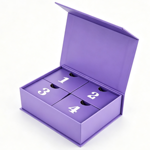 Caja de Regalo Reutilizable Morada de 5 Cajones con Logotipo en Dorado y Insertos Personalizados para Regalos Minoristas, Caja de Regalo Personalizada para Calendario de Adviento - Product Image 1