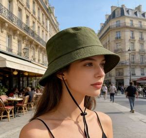 Chapeau de pêcheur coréen couleur unie, style fin, protection solaire, pour voyage et cyclisme en extérieur, 100% coton – Fournisseur - Product Image 2