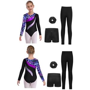 Tenue de gymnastique, patinage artistique et danse pour filles de 6 à 14 ans : justaucorps avec short, leggings et bandeau pour spectacles et entraînements de danse décontractés - Product Image 5