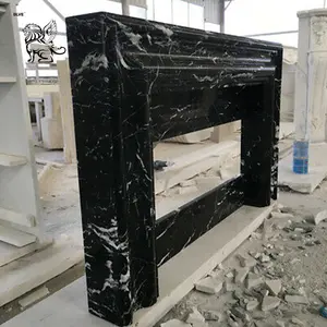 BLVE French Style Hand Carved Mantel Freestanding Black Nero Marquina Marble Contemporary Fireplace MFJ-03