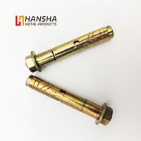 Baut Angkur Dynabolt Baja Karbon Lapis Seng Kuning untuk Pemasangan di Lubang Beton, Ulir M8/M10/M12, Diameter Angkur 10mm