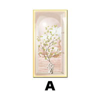 Grands tableaux muraux avec éclairage LED, peintures de paysages de plantes vertes, peinture en porcelaine de cristal pour la décoration du salon