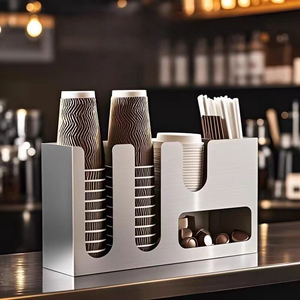 コーヒーショップアクセサリーコーヒーカップ収納ボックス使い捨て紙カップディスペンサーステンレス製デスクトップディスプレイスタンド - Product Image 2