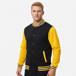 Blouson Bomber Unisexe en Denim Noir et Jaune Écologique Vintage avec Manches Contrastantes, Col Rabattu et Fermeture Boutonnée Simple - Product Image 1
