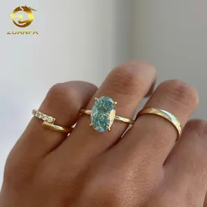Gioielli personalizzati in Moissanite blu taglio ovale con diamante anello di fidanzamento Fashion band Halo per donna