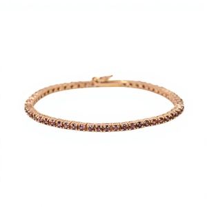 Bracelet tennis en zircon naturel framboise, argent sterling 925, plaqué or massif rhodié, bijoux fins classiques pour femmes, 7,5 carats - Product Image 1