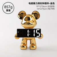Sculpture de décoration intérieure, haut-parleur Bluetooth, ours en peluche, ours violent, ornement, réveil numérique pour la chambre des enfants