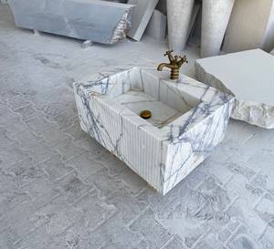 Fregadero Arquitectónico de Mármol Acanalado |   Lavabo de Piedra Flotante Hecho a Mano para Montar en la Pared |   Mueble de Baño de Lujo, Ecológico y Duradero - Product Image 6