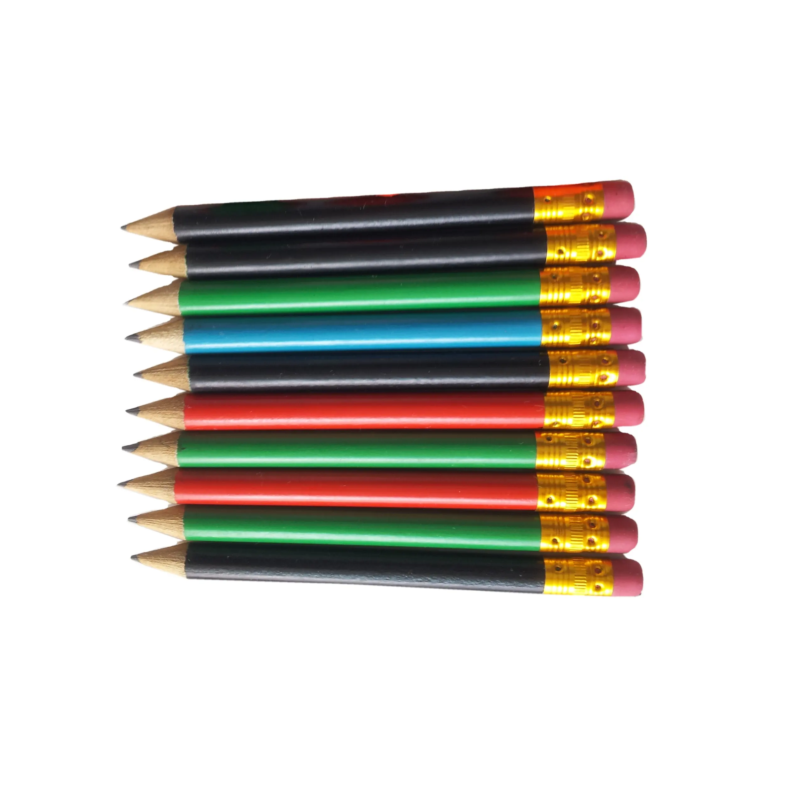 10cm mini size wooden round HB golf pencil with eraser topper(HBL15056)