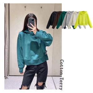 Sudadera con capucha para mujer, de algodón y algodón, 6 colores, informal, holgada - Product Image 1