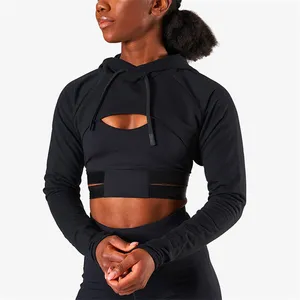 2022 Wholesale Ladies Gym Sports cropped Wear Girls Athletic Workout Long Sleeve Crop Tops Hoodies