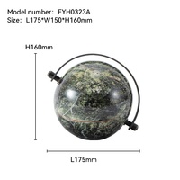 Ornement de globe terrestre en marbre de luxe avec cadre en métal noir, design moderne vert forêt tropicale et marron, accessoire décoratif durable, marque Fashim