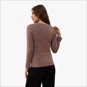 Camisetas de Manga Larga con Cuello Redondo de Bambú para Mujer, Camisetas Modales al por Mayor para Mujer - Product Image 3