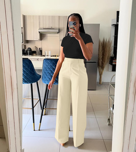 Nuovi <span class=keywords><strong>Pantaloni</strong></span> Eleganti da <span class=keywords><strong>Donna</strong></span> a Vita Alta e Gamba Larga, Tinta Unita, Casual, con Cerniera Laterale e Taglio Dritto - Product Image 6