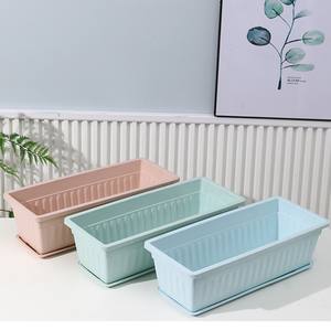 Classique marron rectangulaire Mini intérieur extérieur jardin <span class=keywords><strong>fleur</strong></span> planteur Pot décoration de la maison en plastique céramique-like plusieurs fleurs - Product Image 3