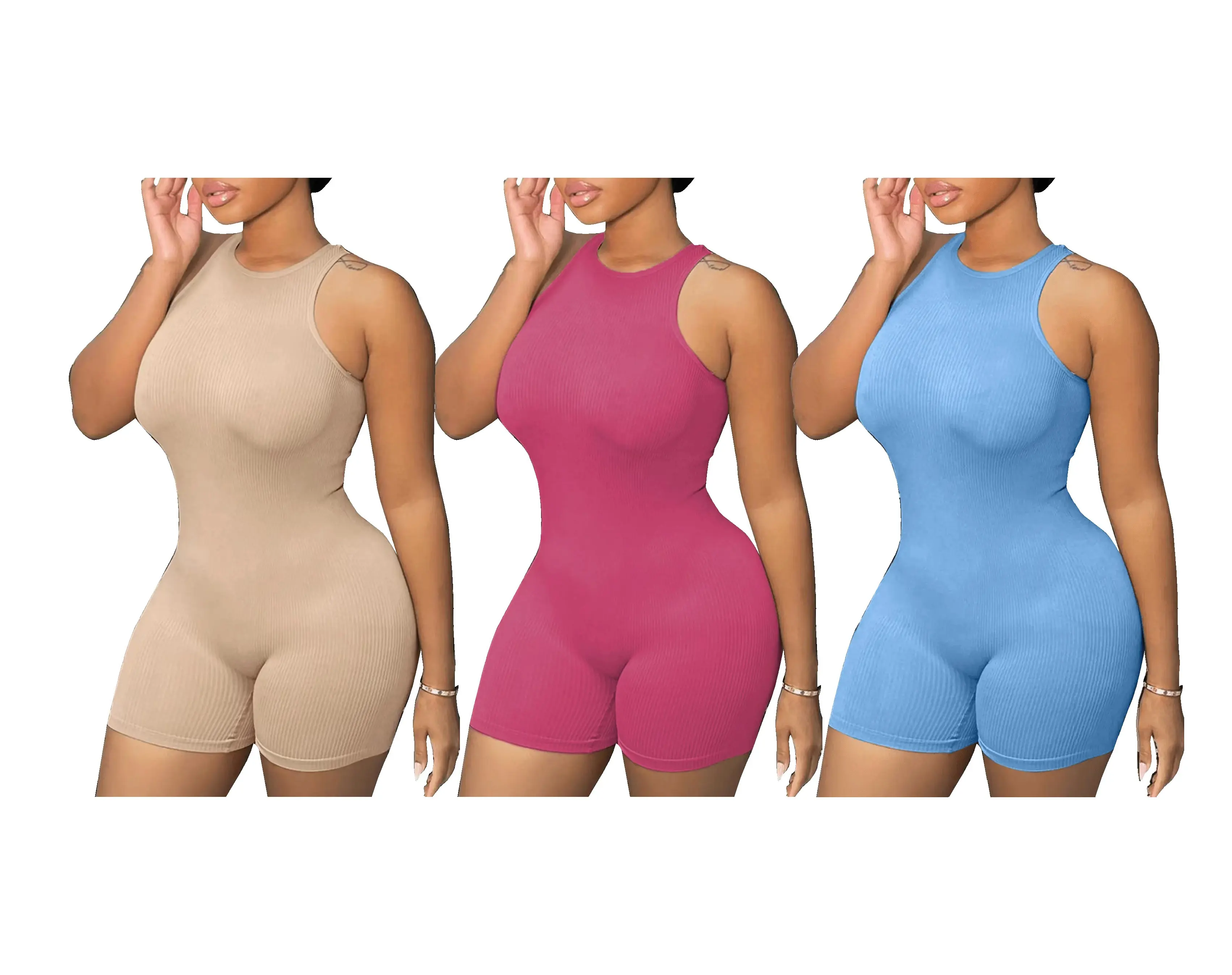 D2183 Amazon Nieuw Product Lente En Zomer Hoge Elastische Effen Kleur Kleine Pit Strip Comfortabele Jumpsuit Dameskleding