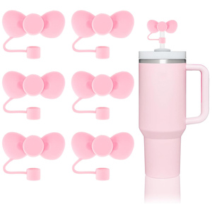 Grazioso fiocco con nodo da 10mm 30oz da 40 once <span class=keywords><strong>tazza</strong></span> accessori riutilizzabili punte in paglia copri coperchi in Silicone morbido cappello con cappello in paglia - Product Image 5