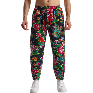 Men's Printed <b>Harem</b> Pants Elastic Waist Drawstring Casual Joggers Lightweight Cotton Summer Style Patterned <b>Trousers</b> - Product Image 4