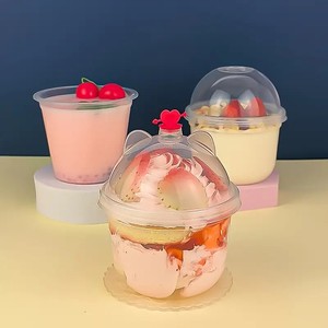 9oz <strong>Disposable</strong> <strong>Plastic</strong> <strong>Cups</strong> With Panda <strong>Shape</strong> Lids and Spoons for Dessert or Drink Use - Product Image 2