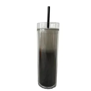 PS Healthy 16oz Plastic Double Wall Tumbler With Straw Skinny Straight Color Changing Daily Life Mugs