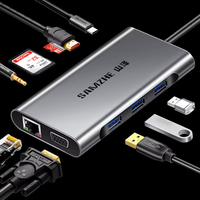 SAMZHE Hub USB-C 10-en-1 en alliage d'aluminium avec lecteur VGA 2.0, SD/TF, PD100W, 3 ports USB 3.0, LAN 1000 Mbps, port audio 3,5 mm – En stock