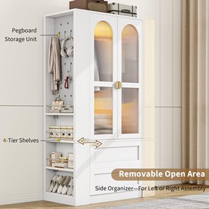 Armario Moderno SENYU con Puertas Estilo Shaker, Paneles de Vidrio, Estantes de 4 Niveles, Unidad de Almacenamiento con Panel Perforado, Mueble Independiente para Dormitorio - Product Image 1