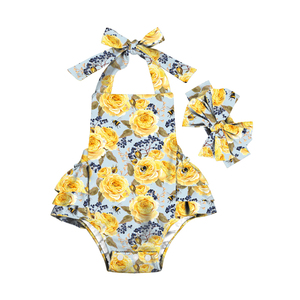 Bebé recién nacido niña Onesie Floral Onesies bebé 0-3 meses bebé Onesies con diadema y estampado floral - Product Image 2