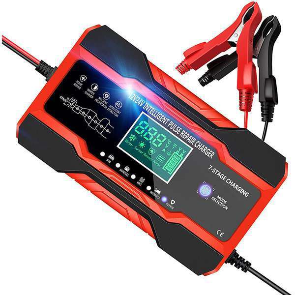 Hot Selling 12v 24v 10a Smart Car Battery Charger Touch Screen Pulse Repair Lcd Fast Power Charging Wet Dry Lead Acid Battery