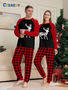Neue Plus Size Polyester Pullover lange Eltern-Kind Home Wear Cute Deer Monogrammed <span class=keywords><strong>Red</strong></span> Plaid Familie Weihnachten Pyjamas Outfit - Product Image 2