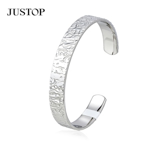 JUSTOP Stainless Steel Cuff <b>Bracelet</b> Hexagon Textured Unisex Fashion Bangle Classic Design Trendy - Product Image 5