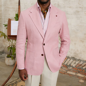 Giacca da Completo Slim Fit per <span class=keywords><strong>Uomo</strong></span> in 100% <span class=keywords><strong>Lino</strong></span> di Alta Qualità, Semi-Foderata con Logo Personalizzato, <span class=keywords><strong>Abito</strong></span> Casual per <span class=keywords><strong>Uomo</strong></span> - Product Image 4