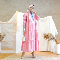 Vente en gros d'usine de robes islamiques pour femmes robe abaya maxi boutonnée de Dubaï de couleur unie à volants et à col montant pour musulmah