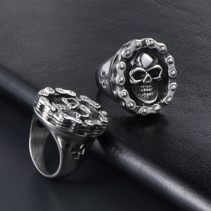 Retro Skull <b>Ring</b> <b>Men</b> Titanium Steel Geometric Skeleton Design Gift Jewelry SA514 - Product Image 4