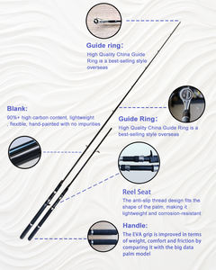 قصبة صيد كربونية دوارة من ميستر لور، وزن 188 جرام، حركة H، قسمين، عالية الجودة لصيد الأسماك في المياه المالحة - Product Image 3