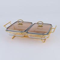 Chauffe-Plat en Verre QY 4.5L 3L à Trois Compartiments avec Cadre en Acier Inoxydable Doré pour Buffet, Hôtels et Traiteur