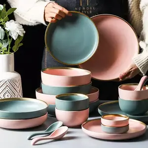 Hotel Supply Plates Sets Dinnerware Sets For 12 Pcs Porcelain Tableware Dinner Sets Ceramic Charger Plate Dish Custom Logo