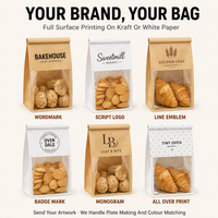 Sacs en papier kraft de boulangerie personnalisés avec logo, marron et blanc, de qualité alimentaire, avec fenêtre, fond plat, pour le stockage du pain grillé, en stock, prix d'usine, vente chaude