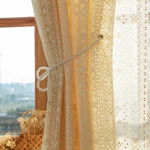 Bán buôn Bohemian thiết kế Warp dệt kim ren Rod Túi kem màu be Sheer Rèm cho trang trí nội thất - Product Image 5