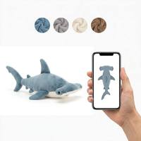 Peluche personnalisée Requin Marteau, tête plate distinctive, bicolore bleu et blanc, profilée, thème océan, jouet mascotte sur mesure