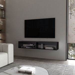FM FURNITURE Central Floating Media Rack Wengue Melamine 2 <b>Shelves</b> <b>Wall</b> <b>Shelf</b> - Product Image 1
