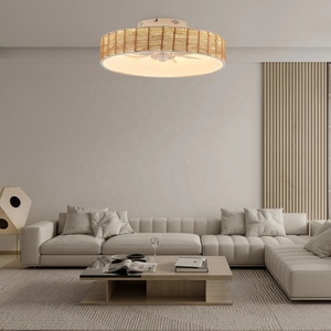 Nordique LED ventilateur de plafond moderne télécommande intelligente bambou tissé <span class=keywords><strong>abat</strong></span>-<span class=keywords><strong>jour</strong></span> trois couleurs gradation application Mobile pour décor de chambre - Product Image 1