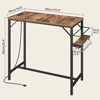 Table de bar rectangulaire en métal de 35,4 pouces, hauteur comptoir, avec station de charge, porte-bouteilles et porte-verres, table haute de cuisine