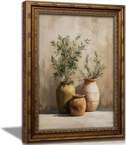 Impression sur toile de nature morte avec branches d'olivier vertes encadrées d'or antique, art mural végétal, décoration intérieure OEM ODM - Product Image 1