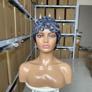 Perruque courte bouclée en <span class=keywords><strong>cheveux</strong></span> humains pour femmes noires, avec coupes courtes superposées sans dentelle - Product Image 5