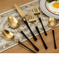Lot de couverts en acier inoxydable 304, faible MOQ, service de table de luxe 6 pièces noir mat et or brossé