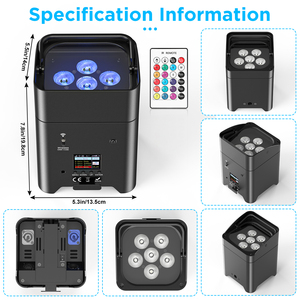 6 Pcs Lights With Charging Flight Case108W RGBW+UV 6-<strong>IN</strong>-<strong>1</strong> Battery Rechargeable <strong>Par</strong> Lights For Wedding Halls Party Stage Lights