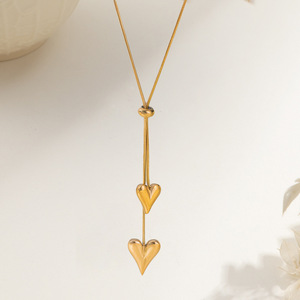 Collar con Colgante de Corazón Dorado, Ajustable, de Acero Inoxidable, Estilo Hip-Hop Único, Versátil - Product Image 2